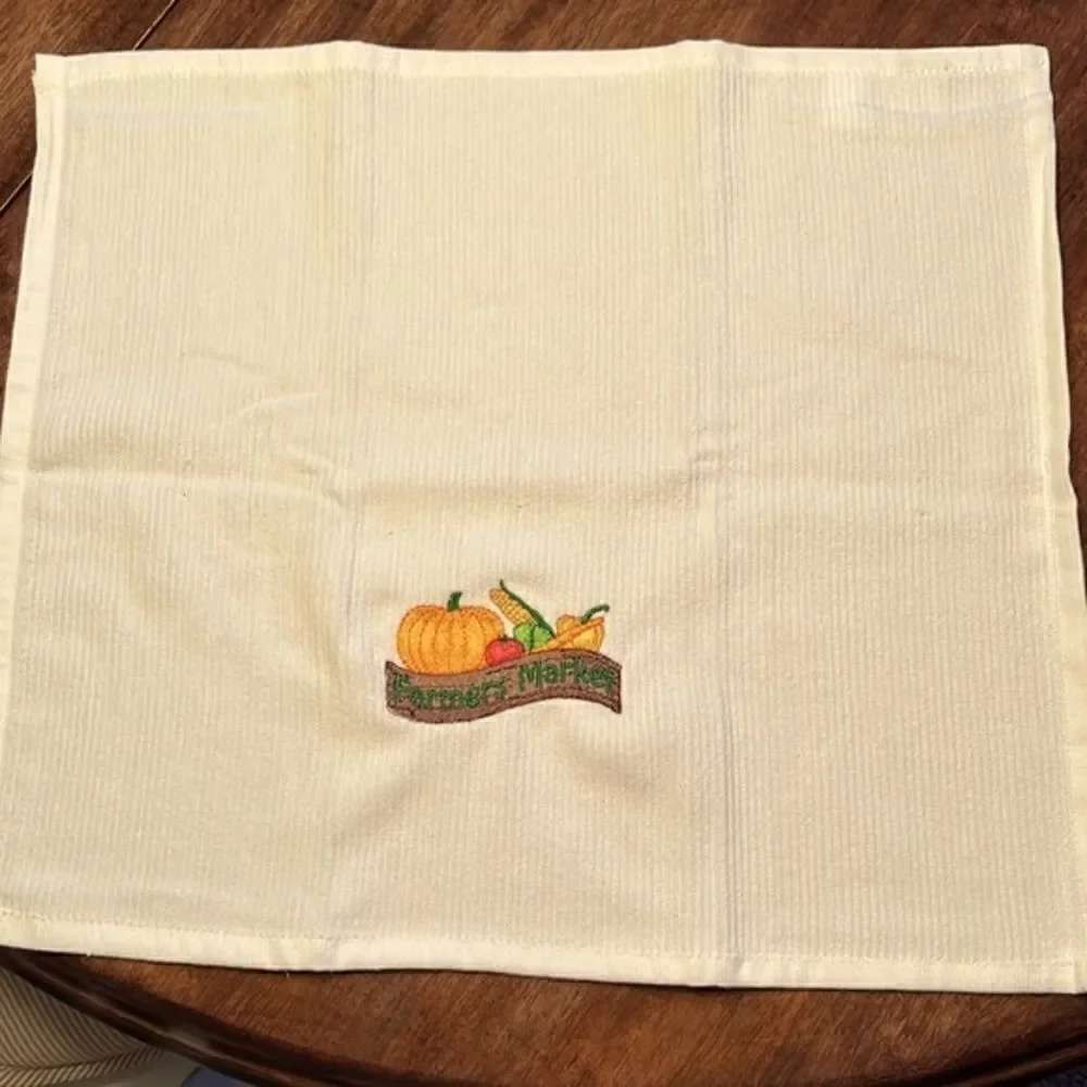 Set of 2 (18” by 16”) Custom Gray and White Farmer’s Market Embroidered Barmops